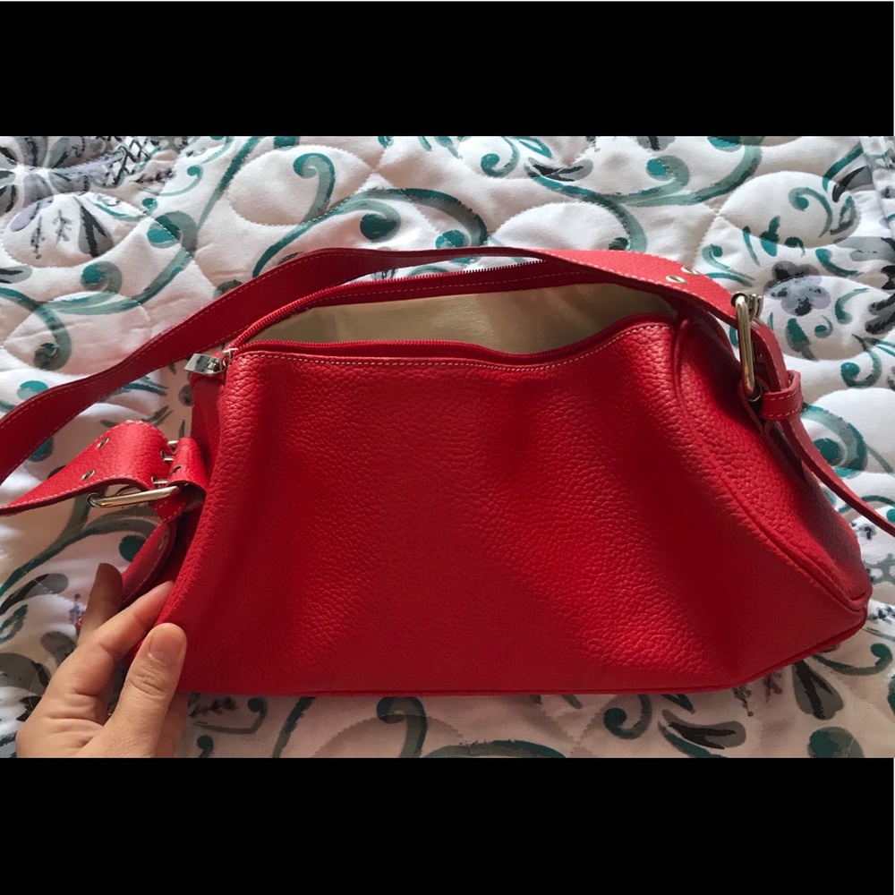 Red leather shoulder purse